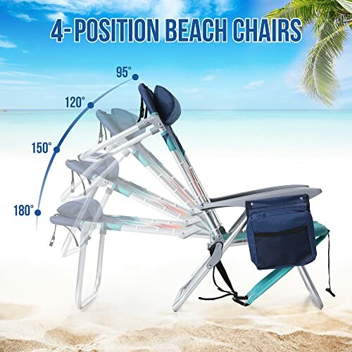 Vierfach verstellbarer Strandstuhl am Strand