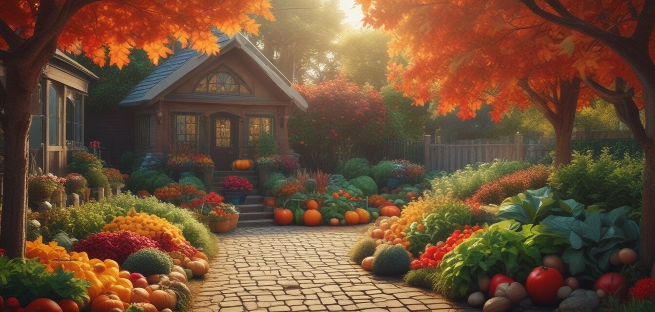 Autumn garden with vibrant leaves