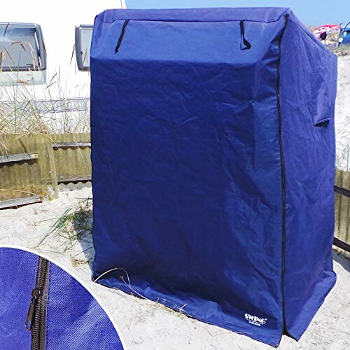 Blauer faltbarer Strandunterstand.