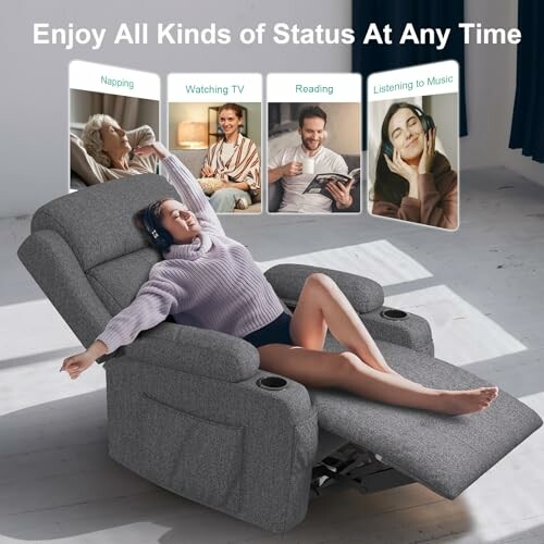 Person entspannt sich auf einem Liegesessel.