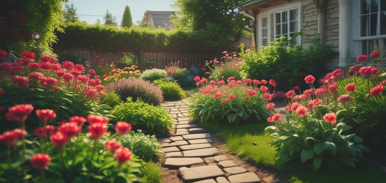 Spring garden with blooming flowers