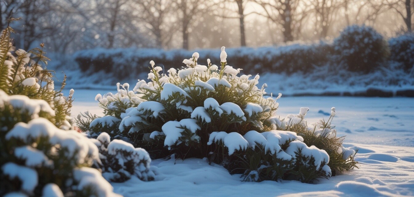 Winter garden covered in snow